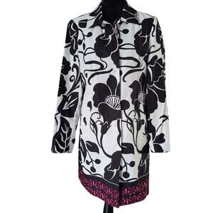 Tahari Womens Bold Floral Artistic Trench Coat Medium Snap Modern Classic Chic